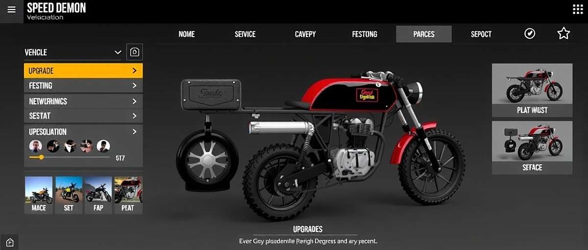 Goa Speed Demon - Vehicle Customization Goa Speed Demon vehicle customization screen showing various Indian-inspired modifications and upgrades