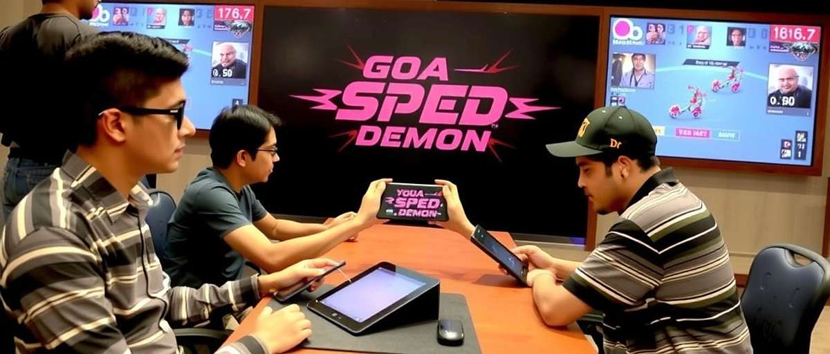 Goa Speed Demon - Bangalore Tournament Goa Speed Demon tournament in Bangalore with players competing on mobile devices and large screens showing the action