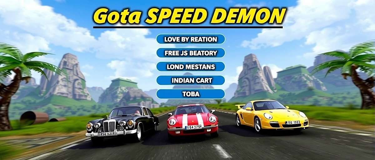 Goa Speed Demon - Main Menu Goa Speed Demon main menu featuring various game modes with Indian car models and scenic backdrops